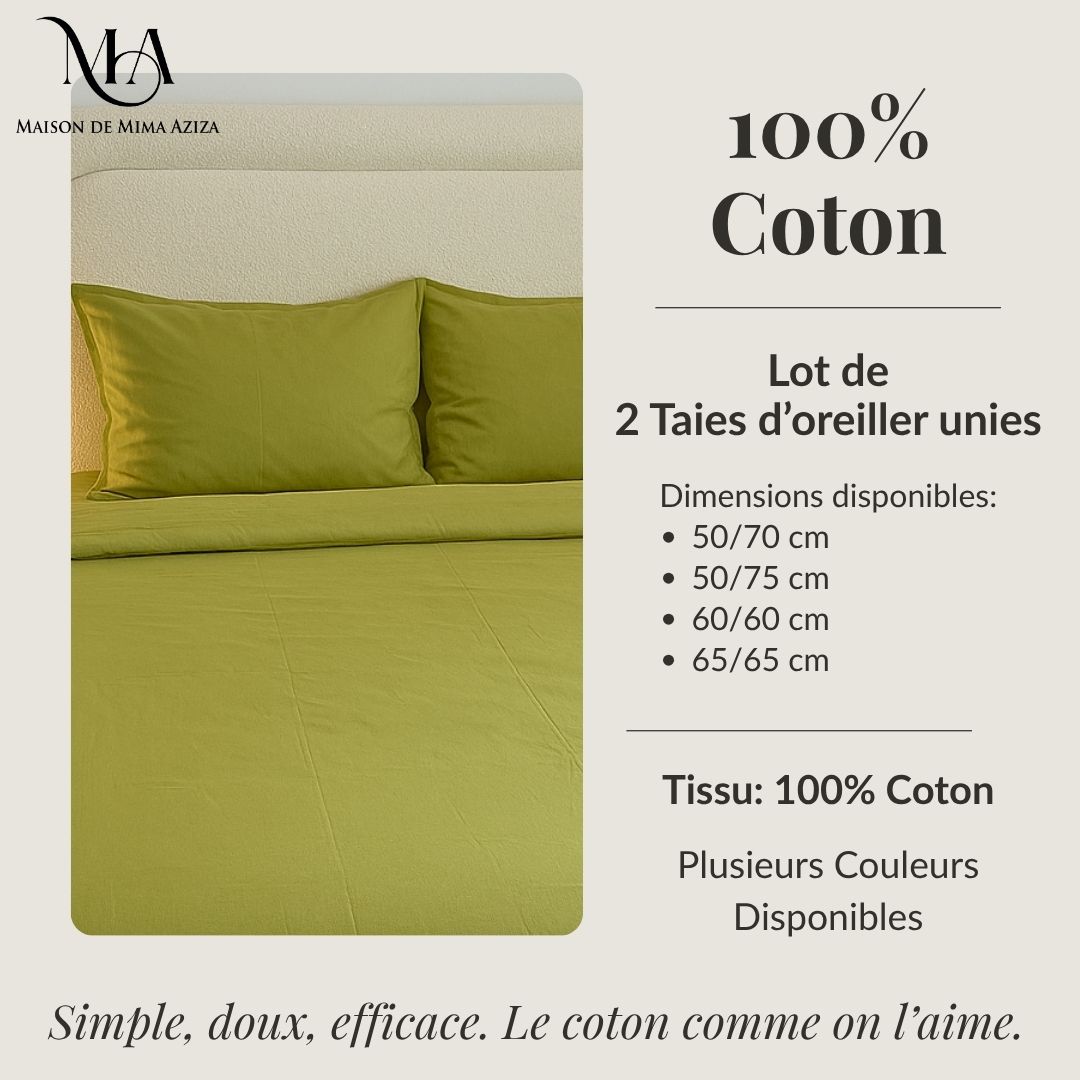 2 Taies d'oreiller en Coton