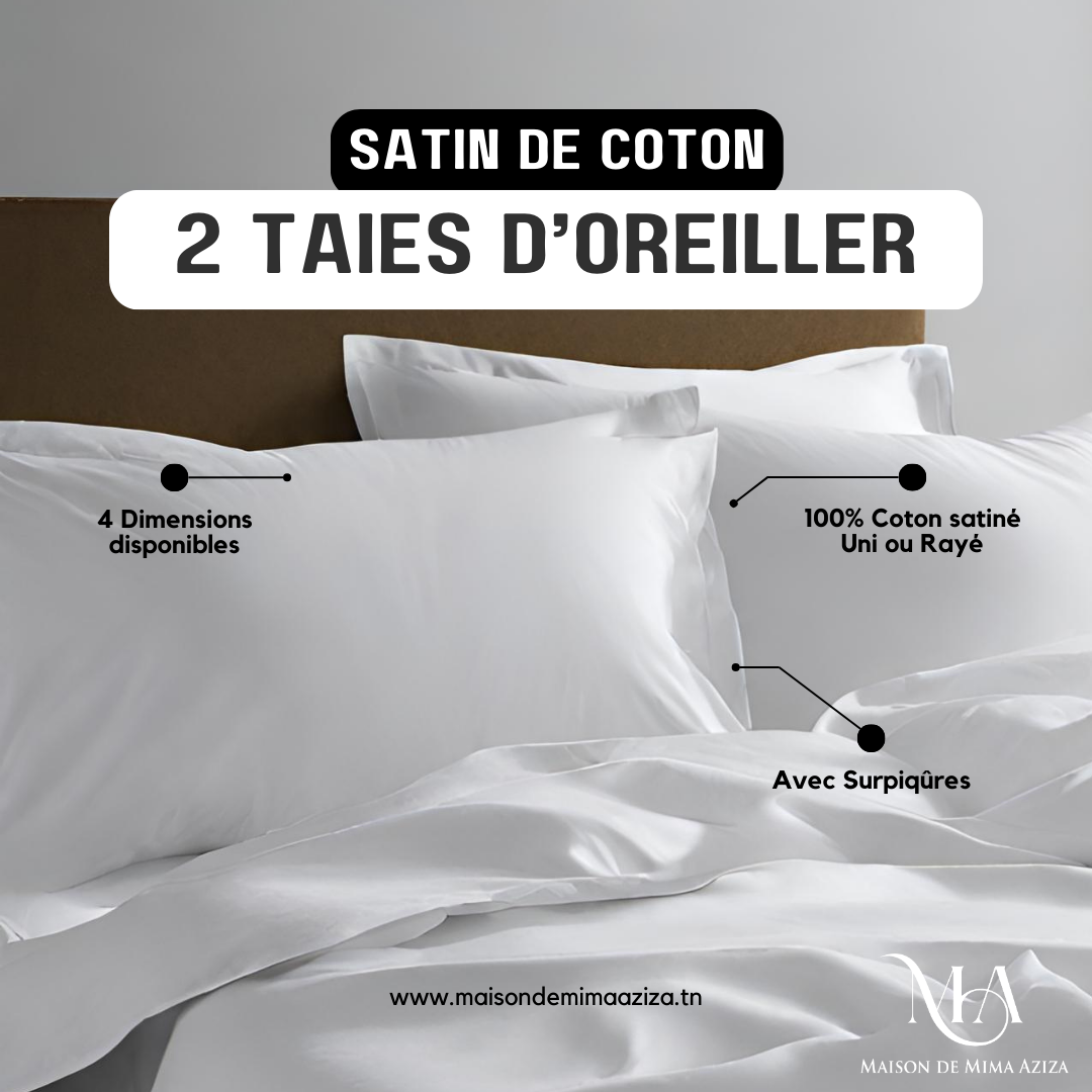 2 Taies d'oreiller en Satin de Coton