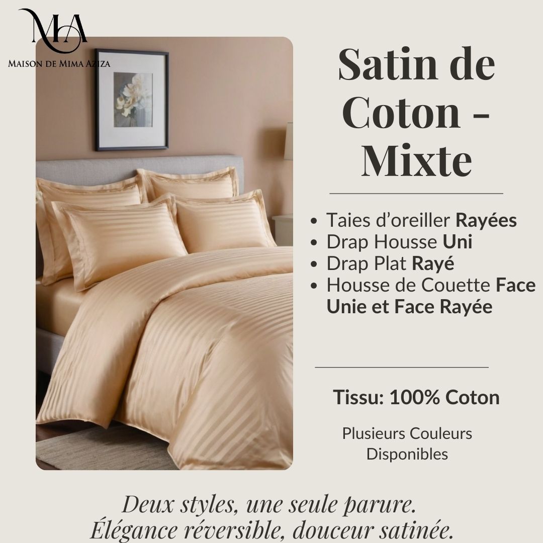 Parure de Lit en Satin de Coton - Mixte
