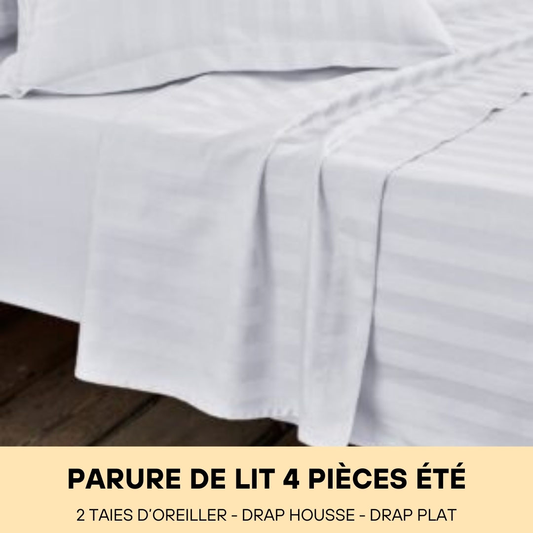 Parure de Lit en Satin de Coton - Blanc (4 Pièces été)