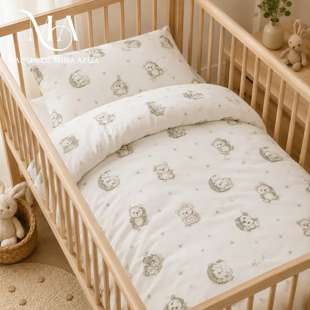 Couette Blanc Oursons Rêveurs & Lune Sauge
