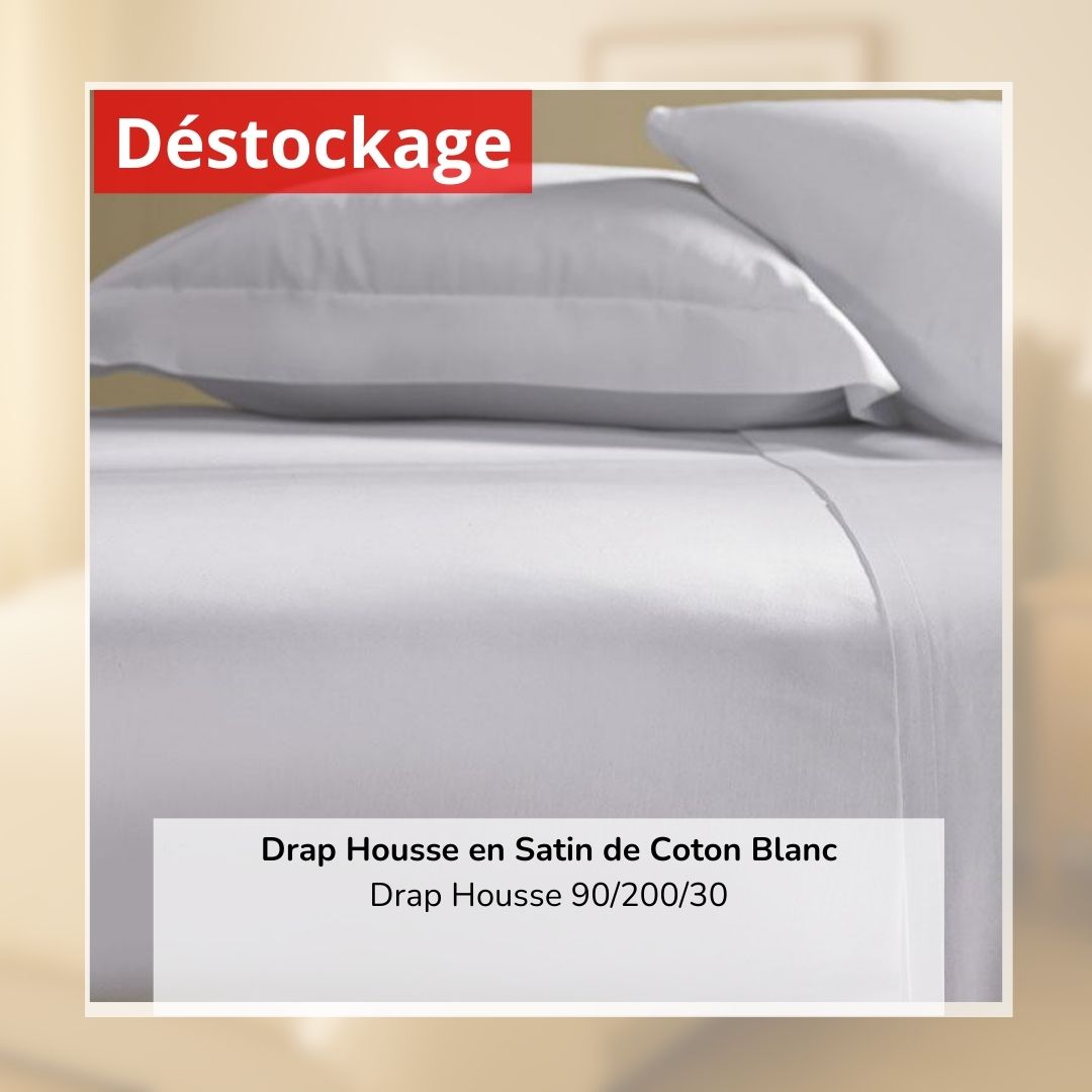 Déstockage! Drap Housse en Satin de Coton Blanc 90/200