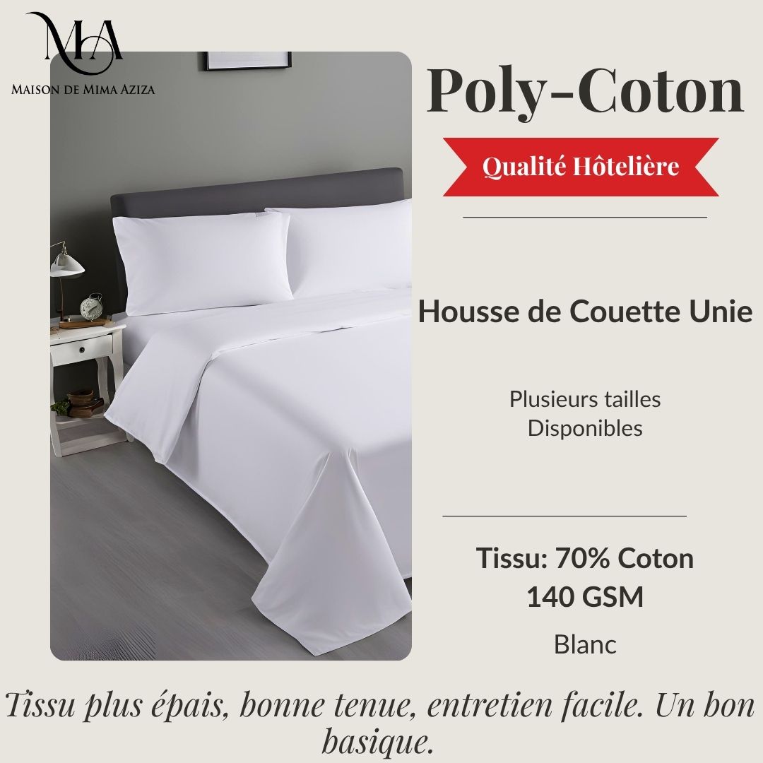 Housse de Couette Poly-Coton Résistante – Qualité Hôtelière 140 GSM