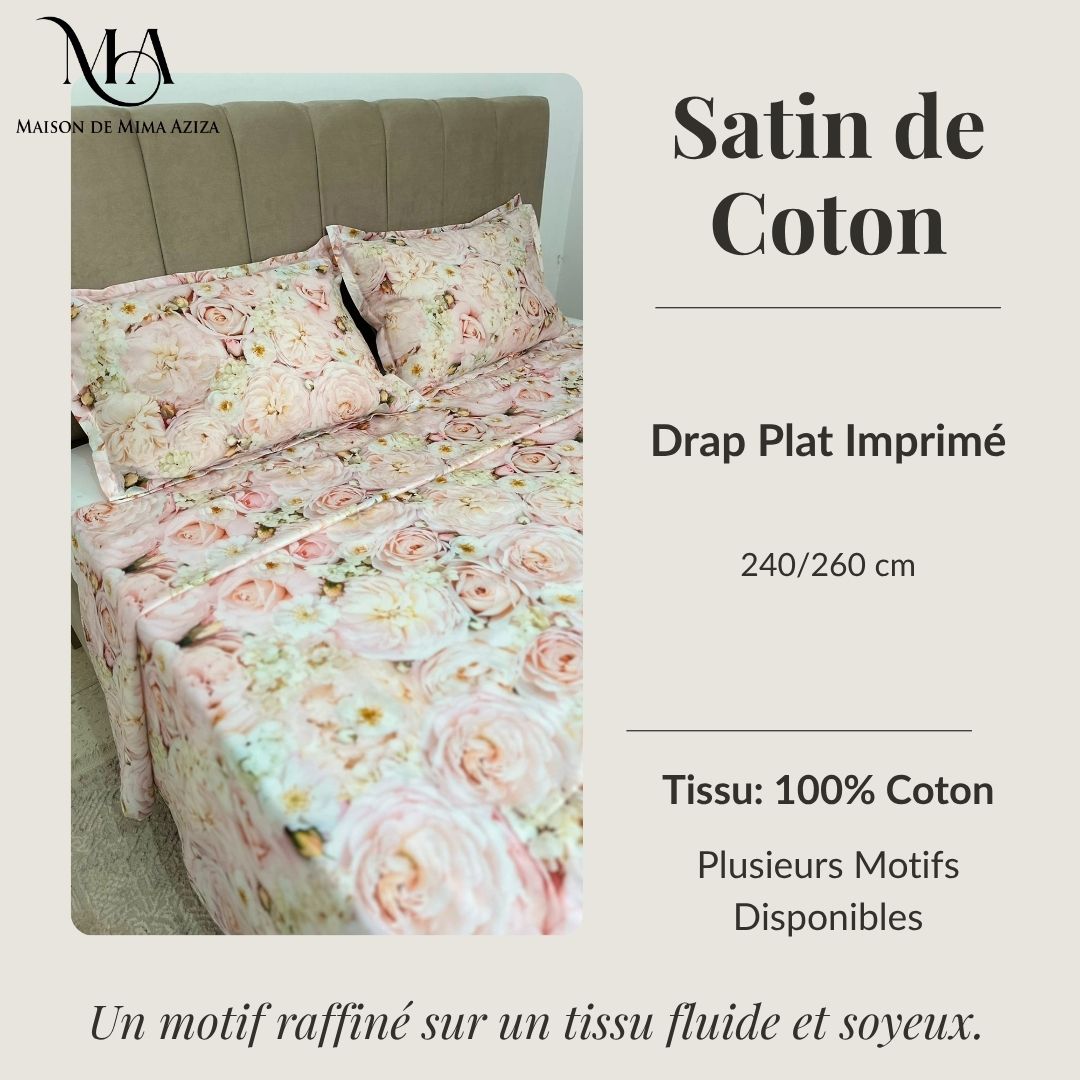 Parure de lit imprimé en satin de coton