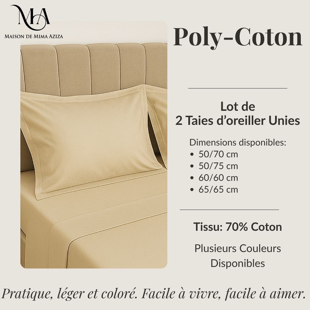2 Taies d'oreiller en Poly-Coton (70% Coton - 110GSM)