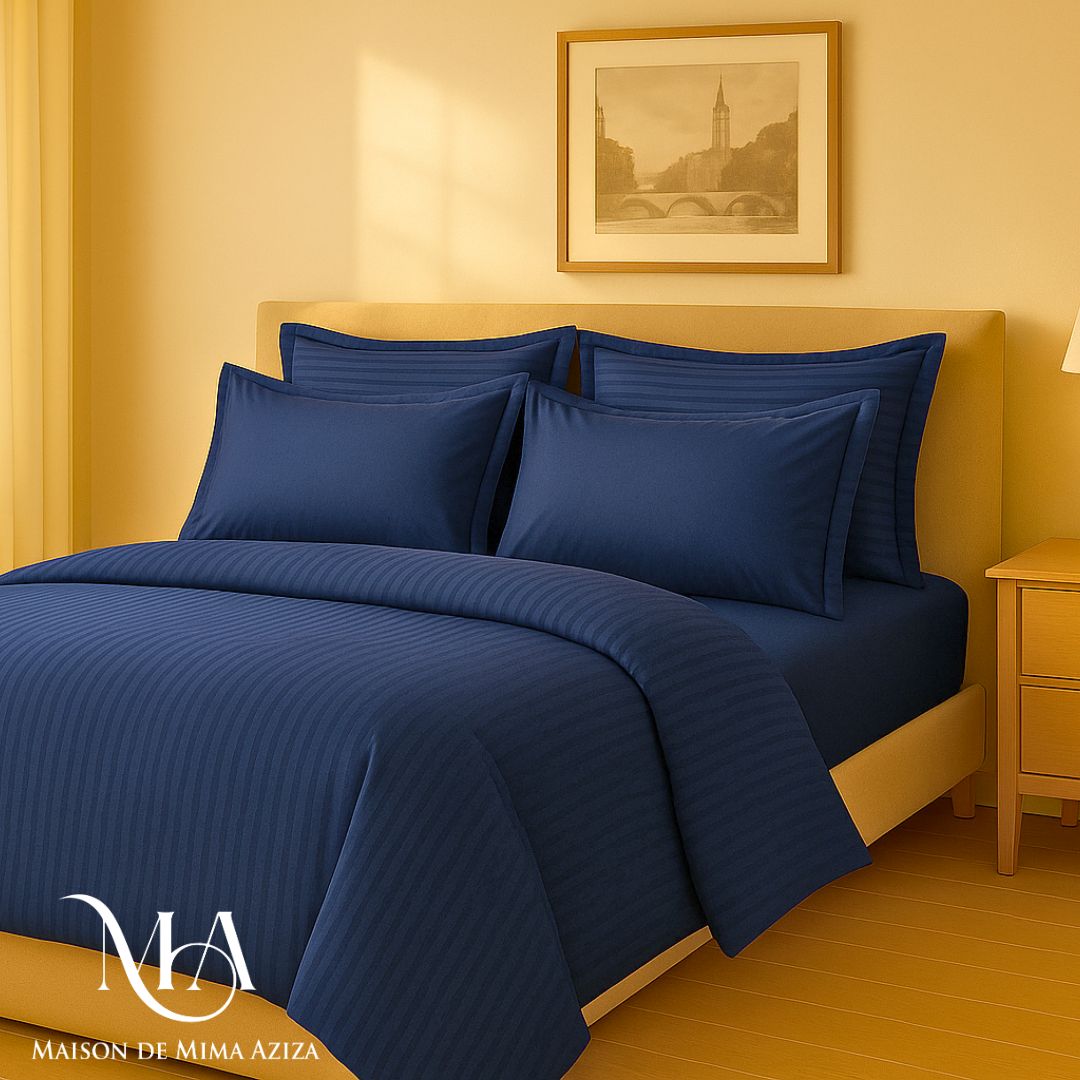 Parure de lit en Satin de Coton Bleu Marine