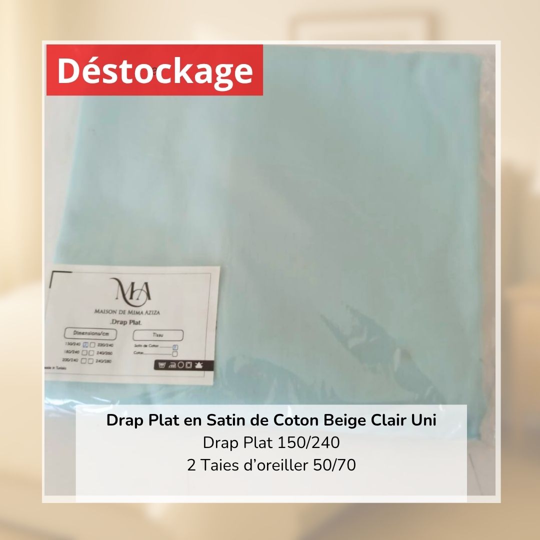 Déstockage! Drap Plat en Satin de Coton Aigue Marine Uni 150/240 et 2 Taies d'oreiller