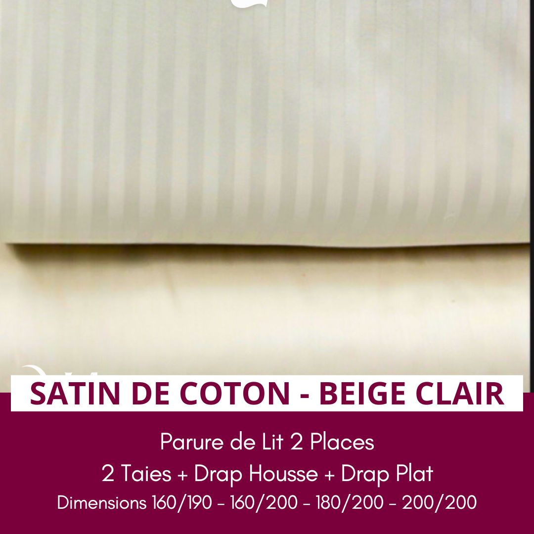 Parure de Lit 2 places en Satin de Coton - Beige Clair