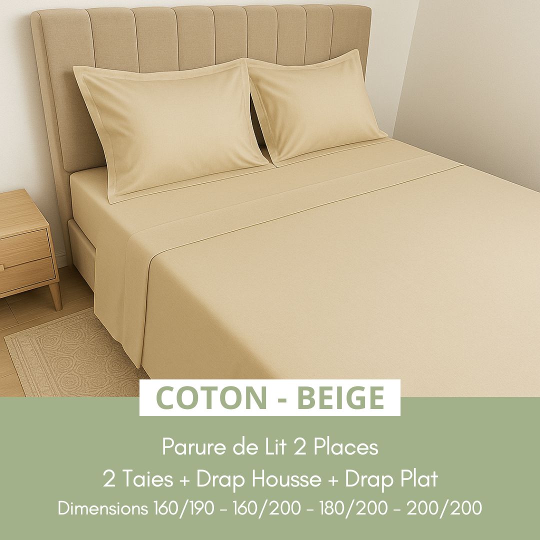 Parure de lit 2 places en Coton – Beige