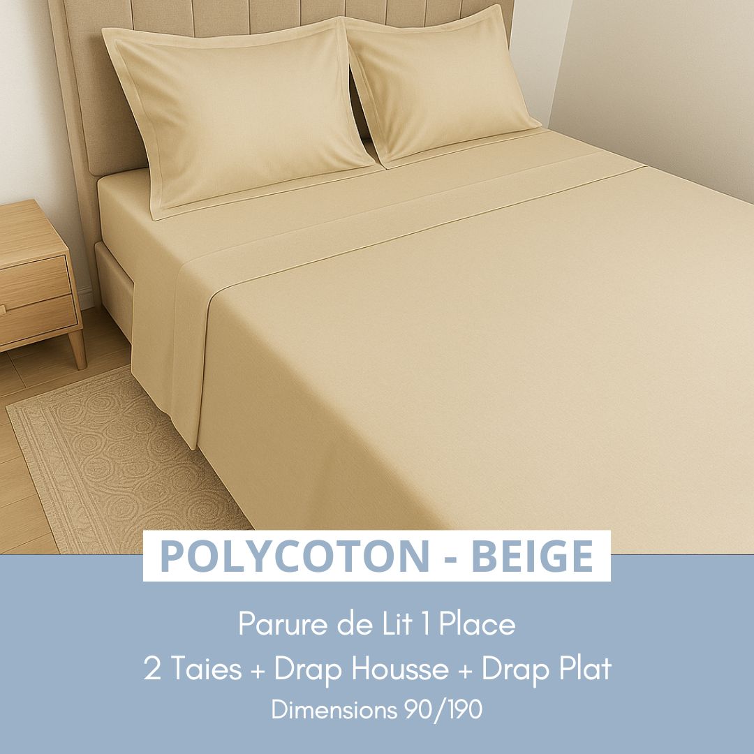 Parure de Lit 1 place en Poly-Coton – Beige