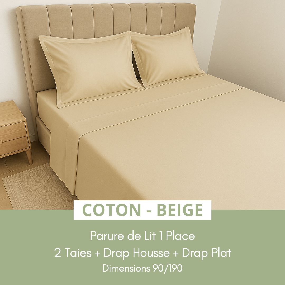 Parure de lit 1 place en Coton – Beige