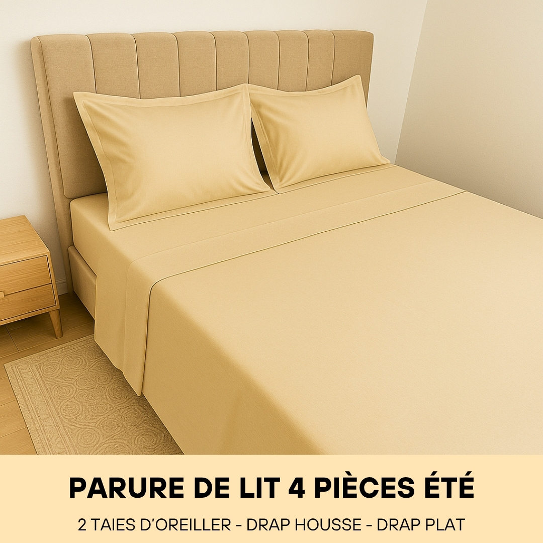 Parure de Lit en Coton (4 Pièces été) Beige