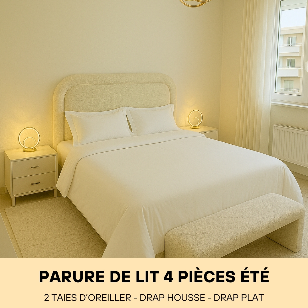 Parure de Lit en Coton (4 Pièces été) Blanc