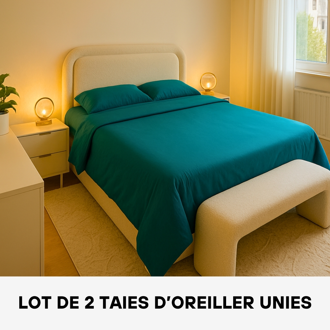 Lot de 2 Taies d'oreiller 100% Coton Bleu Vert