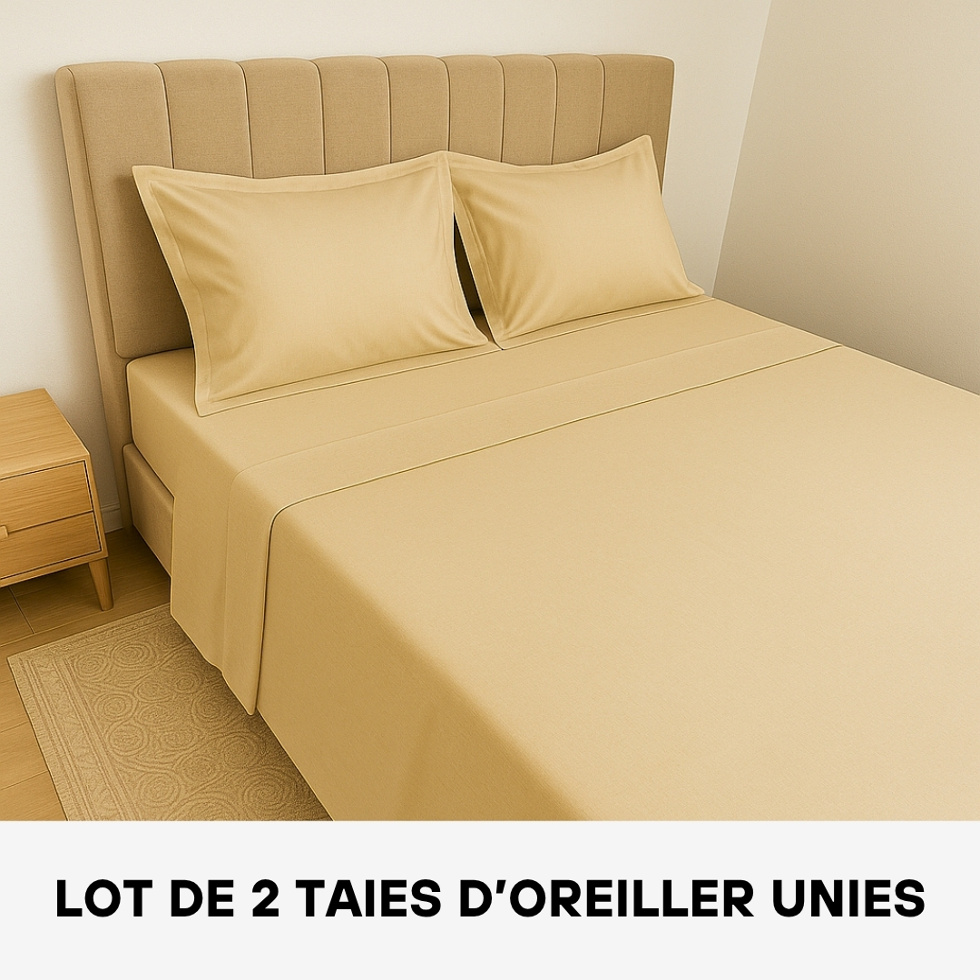 Lot de 2 Taies d'oreiller 100% Coton Beige