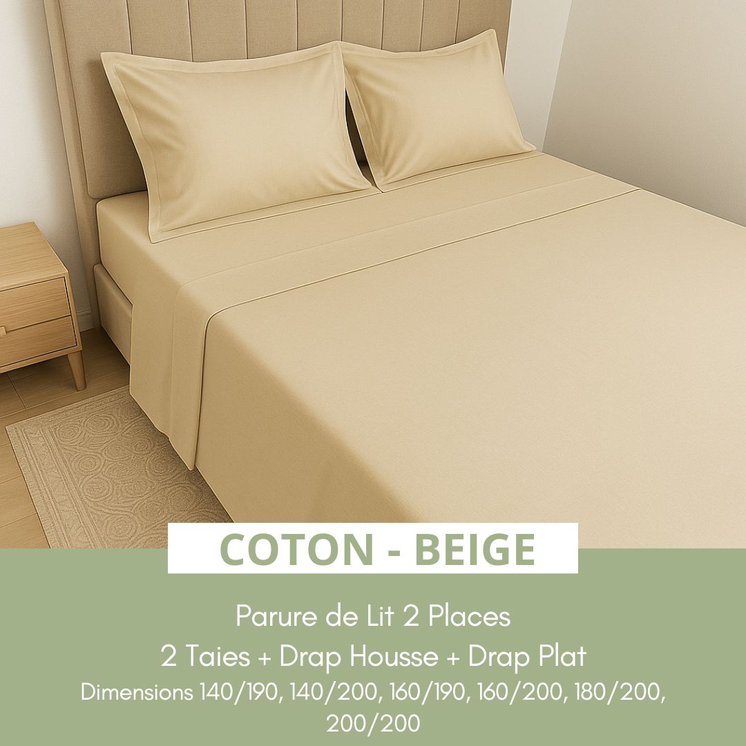 Parure de lit 2 places en Coton – Beige