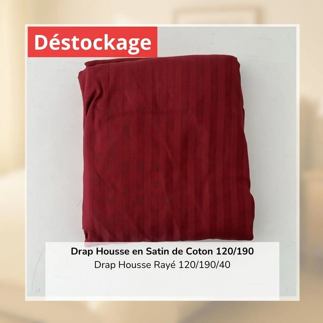 Déstockage! Drap Housse en Satin de Coton Rouge Bordeaux Rayé 120/190