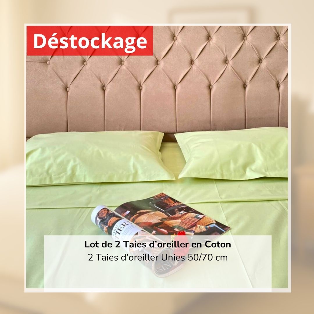 Déstockage! Lot de 2 Taies d'oreiller 100% Coton Pistache (50/70 cm)