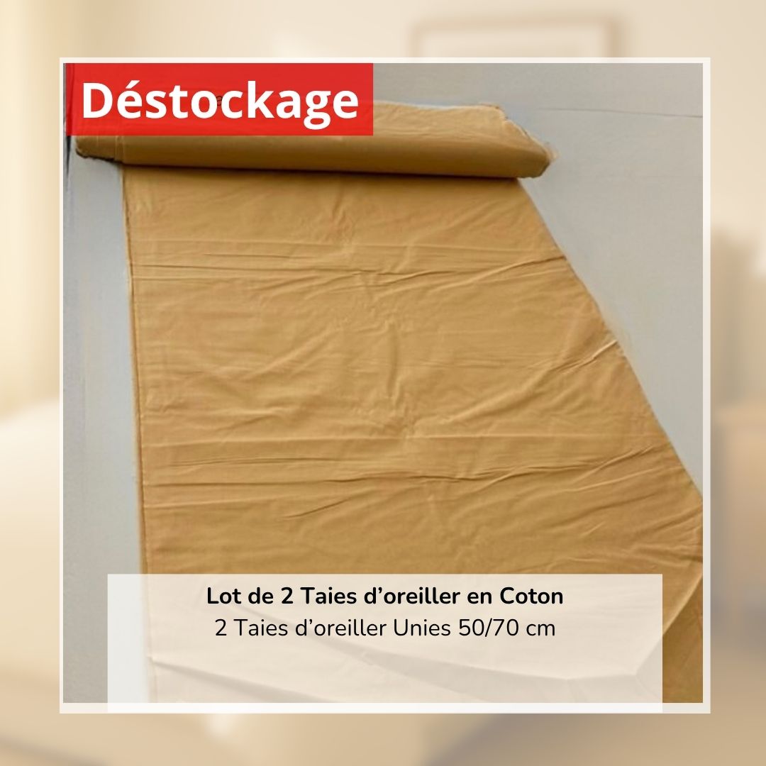 Déstockage! Lot de 2 Taies d'oreiller 100% Coton Jaune Moutarde (50/70 cm)
