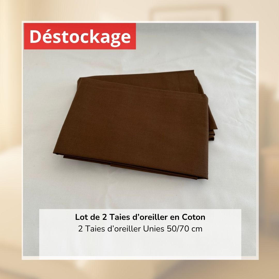 Déstockage! Lot de 2 Taies d'oreiller 100% Coton Marron (50/70 cm)