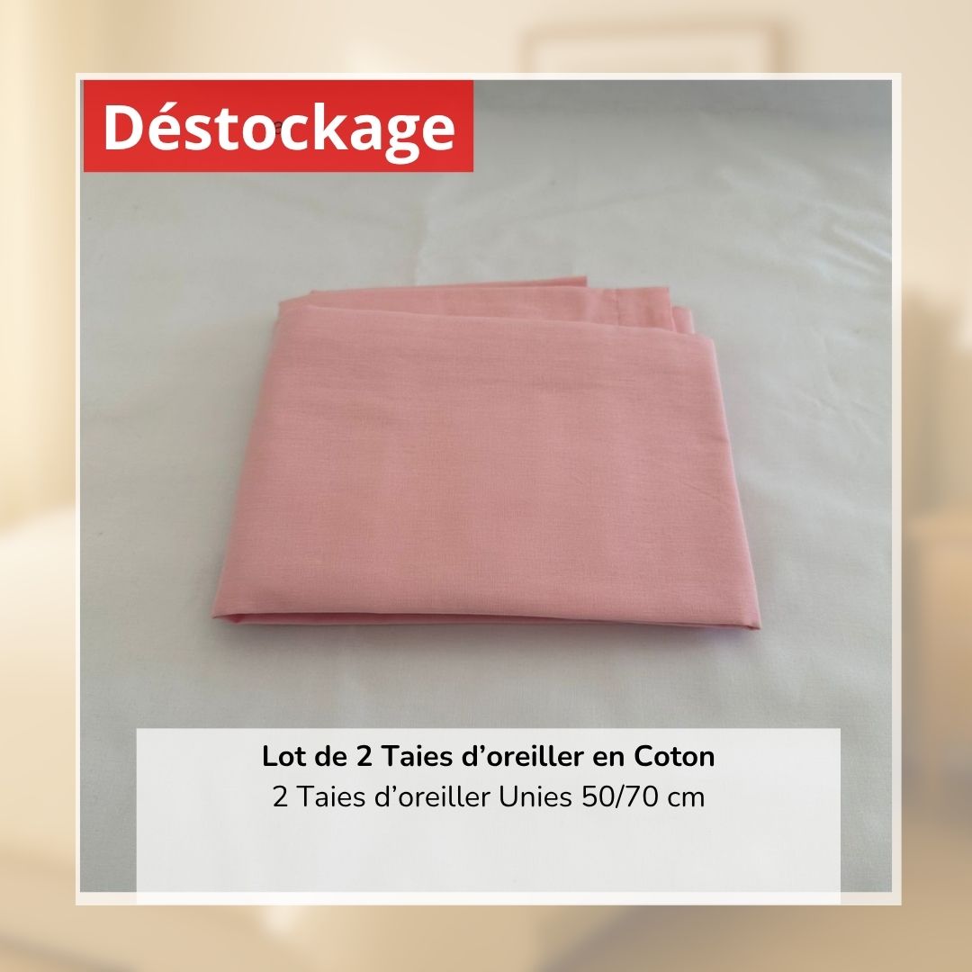 Déstockage! Lot de 2 Taies d'oreiller 100% Coton Vieux Rose (50/70 cm)