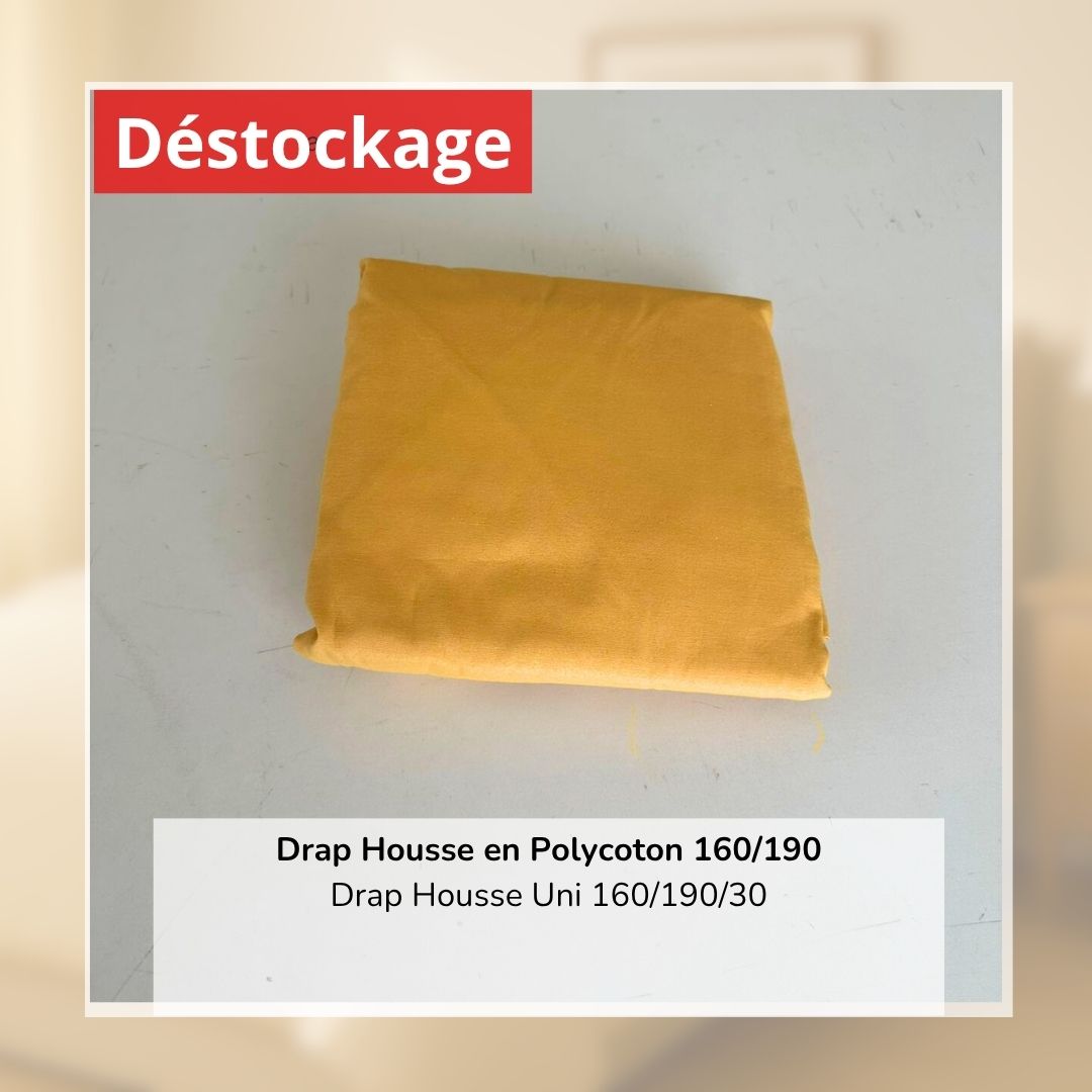 Déstockage! Drap Housse en Polycoton Jaune Moutarde Uni 160/190/30