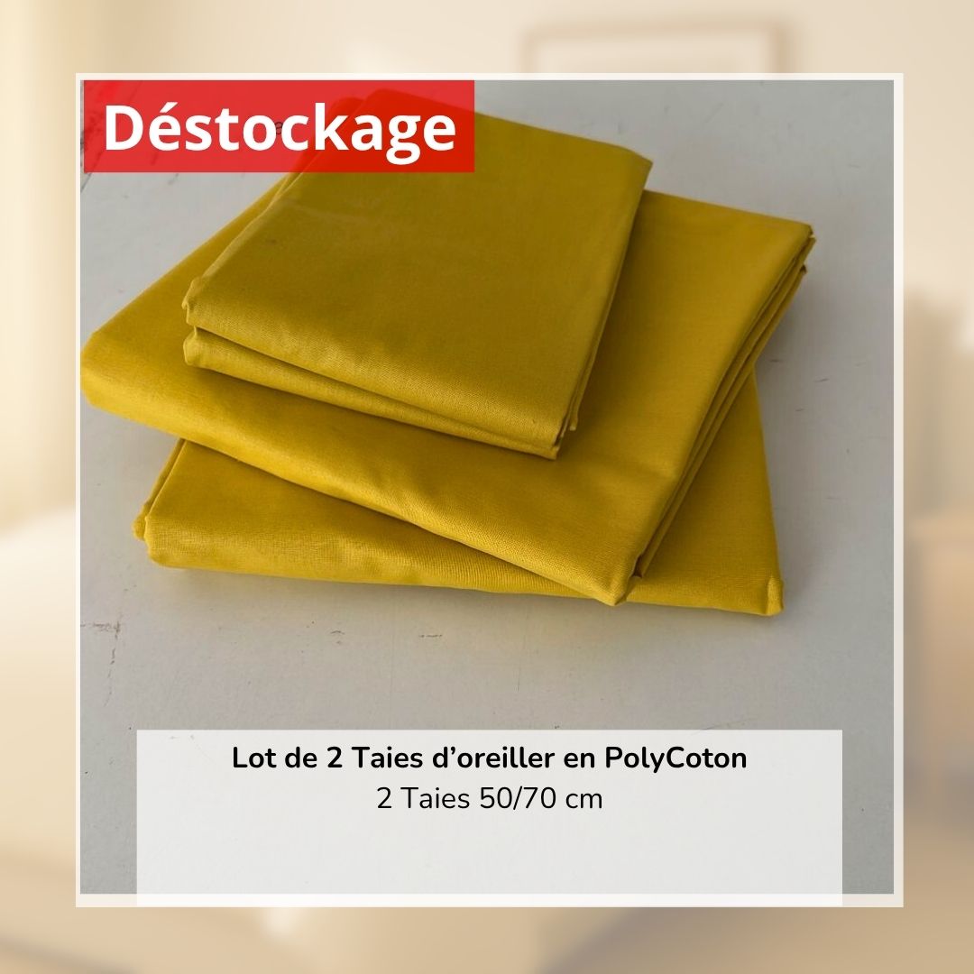 Déstockage! Lot de 2 Taies d’oreiller en PolyCoton Jaune Moutarde (50/70 cm)