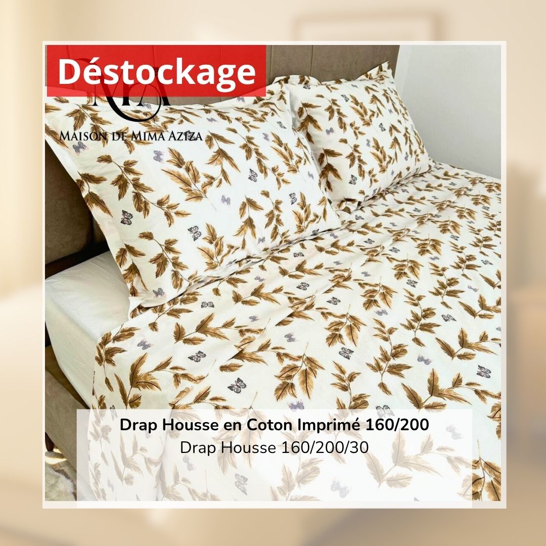 Déstockage! Drap Housse en Coton Imprimé 160/200