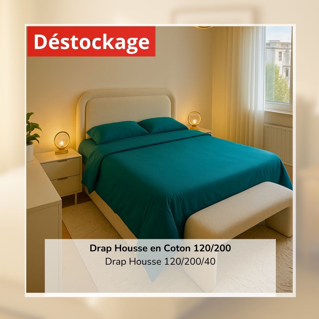 Déstockage! Drap Housse en Coton Bleu Vert 120/200