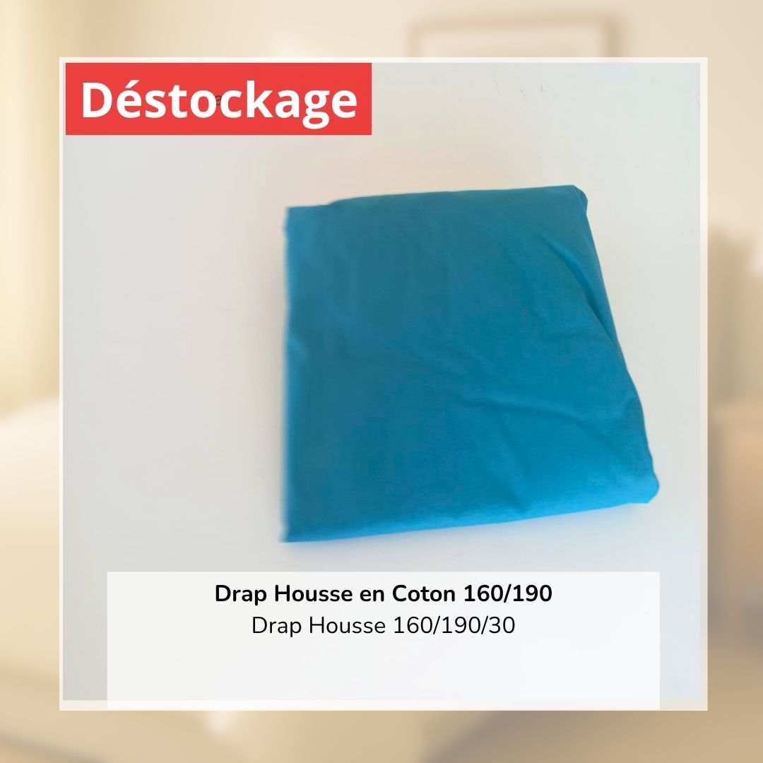 Déstockage! Drap Housse en Coton Bleu Vert Clair 160/190