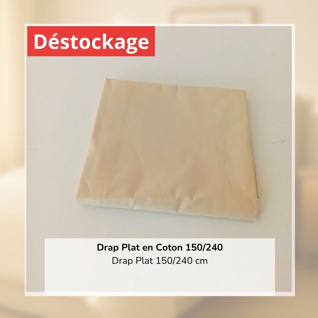 Déstockage! Drap Plat en Coton Beige 150/240