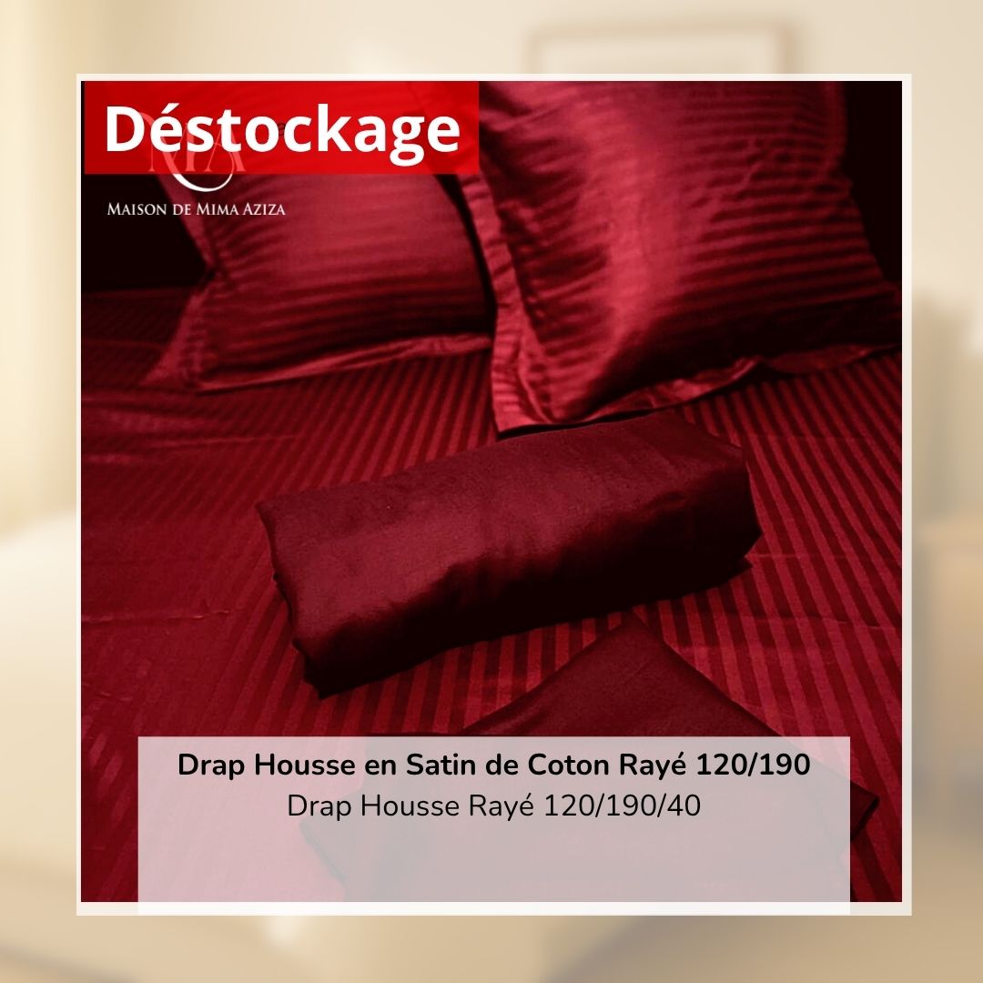 Déstockage! Drap Housse en Satin de Coton Rouge Bordeaux Rayé 120/190