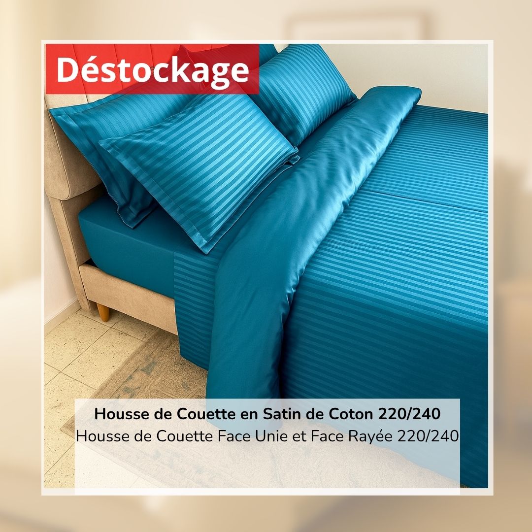 Déstockage! Housse de Couette en Satin de Coton Bleu Vert 220/240