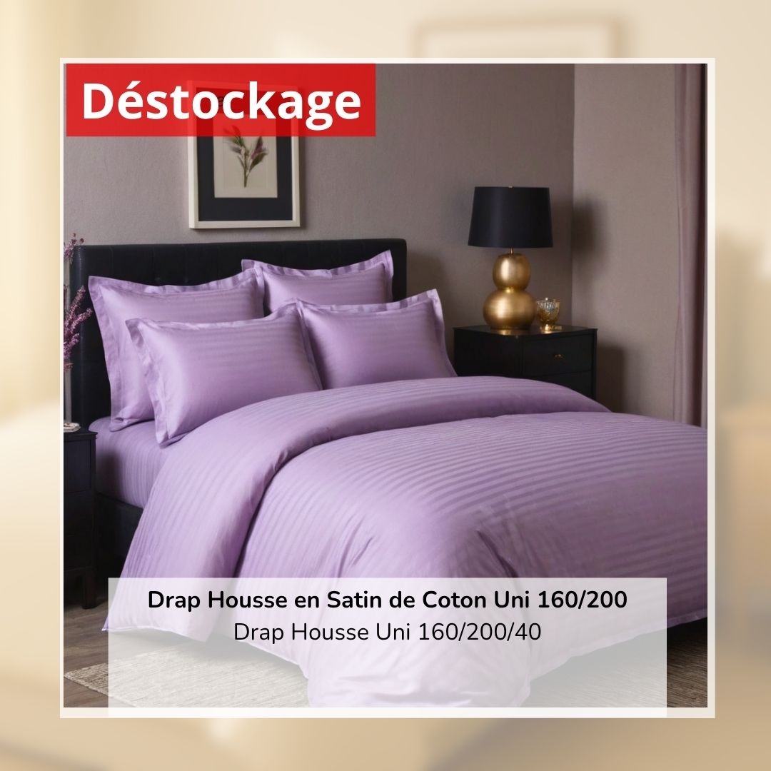 Déstockage! Drap Housse en Satin de Coton Lilas Uni 160/200