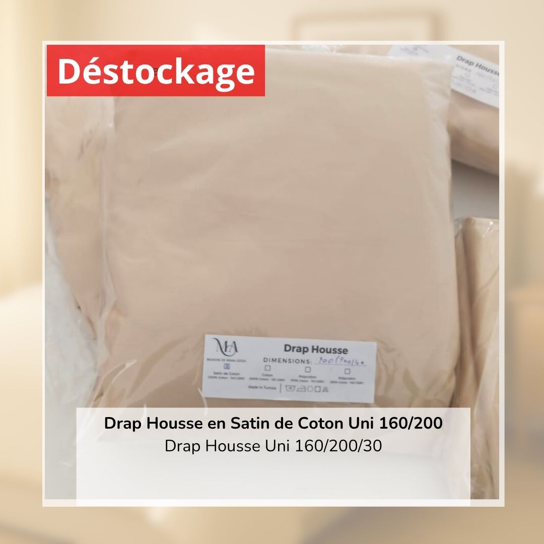 Déstockage! Drap Housse en Satin de Coton Champagne Uni 160/200