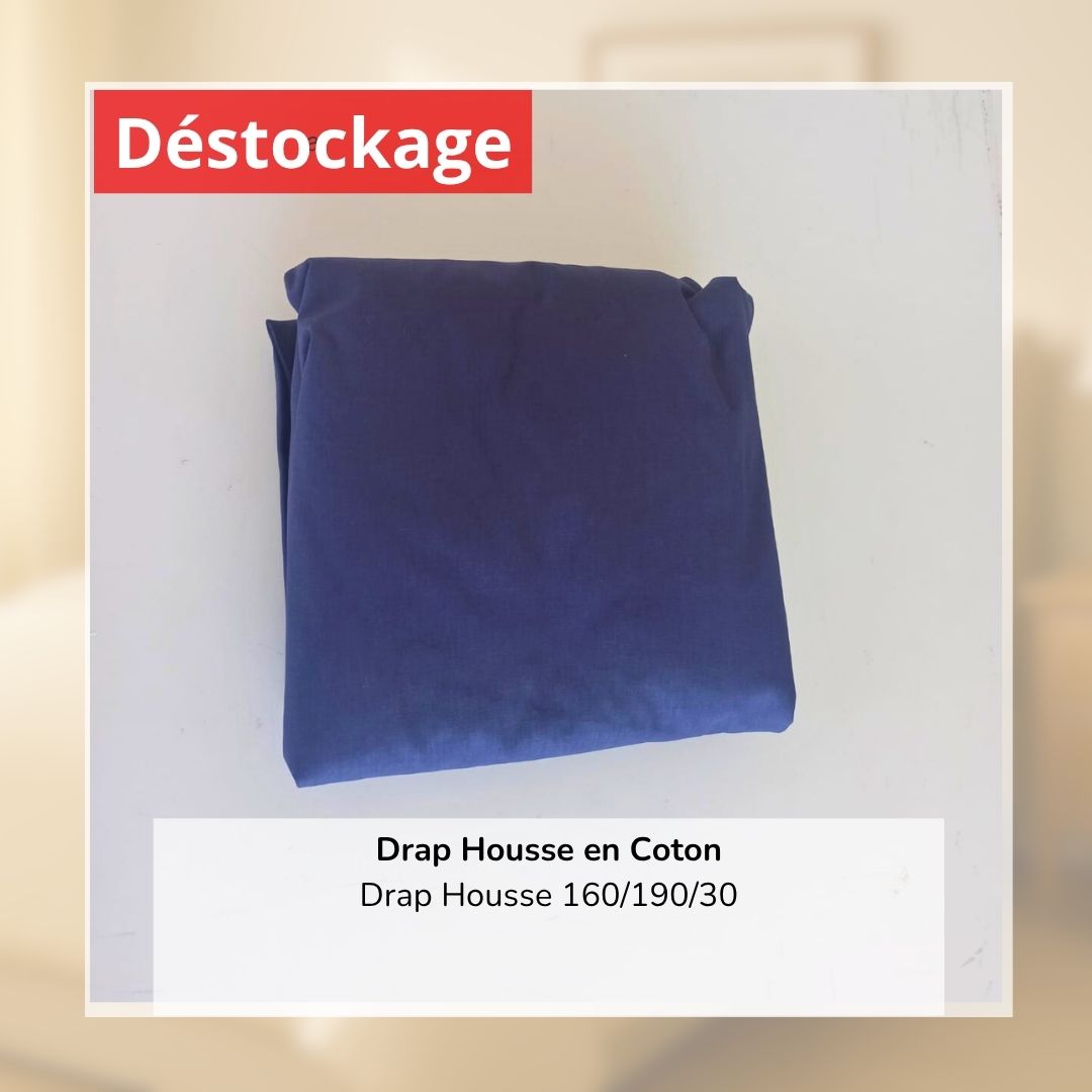 Déstockage! Drap Housse en Coton Bleu Marine 160/190