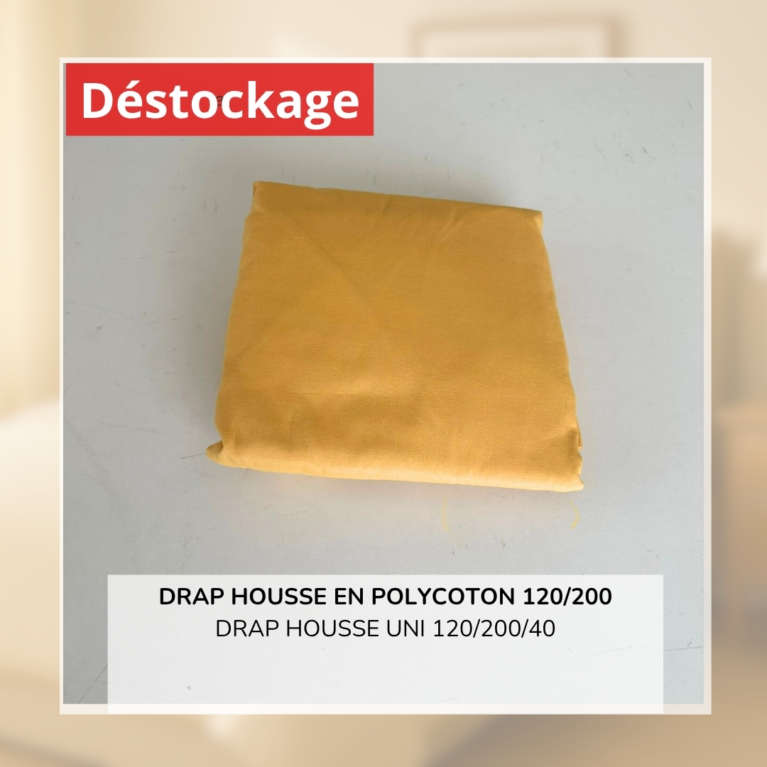 Déstockage! Drap Housse en Polycoton Jaune Moutarde Uni 120/200/40