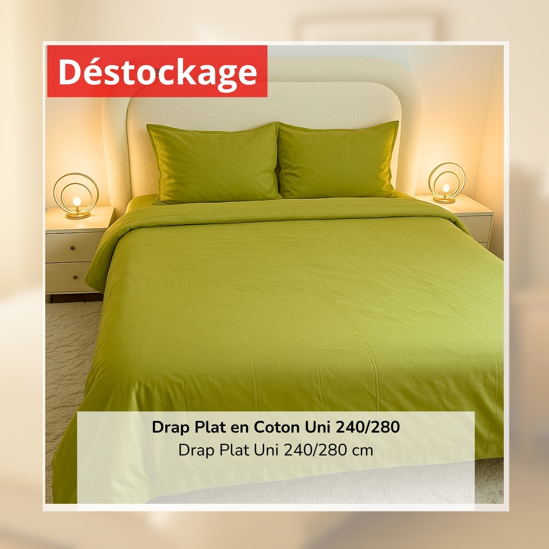 Déstockage! Drap Plat en Coton Pistache 240/280