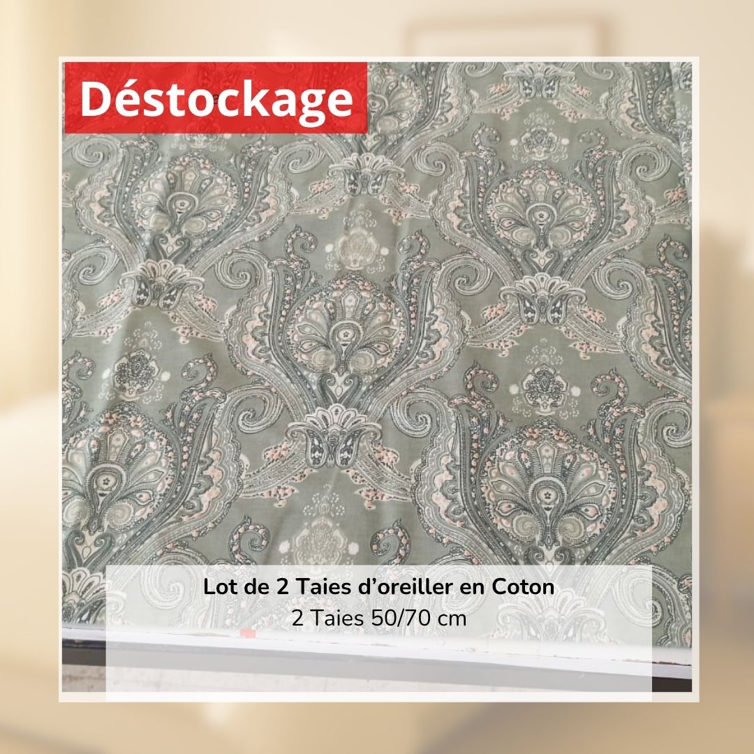 Déstockage! Lot de 2 Taies d’oreiller en Coton Imprimé 10778 (50/70 cm)