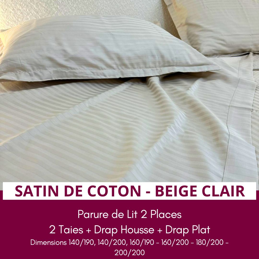 Parure de Lit 2 places en Satin de Coton - Beige Clair