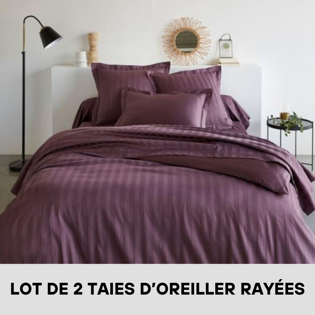 Lot de 2 Taies D'oreiller en Satin de Coton Rayées Parme