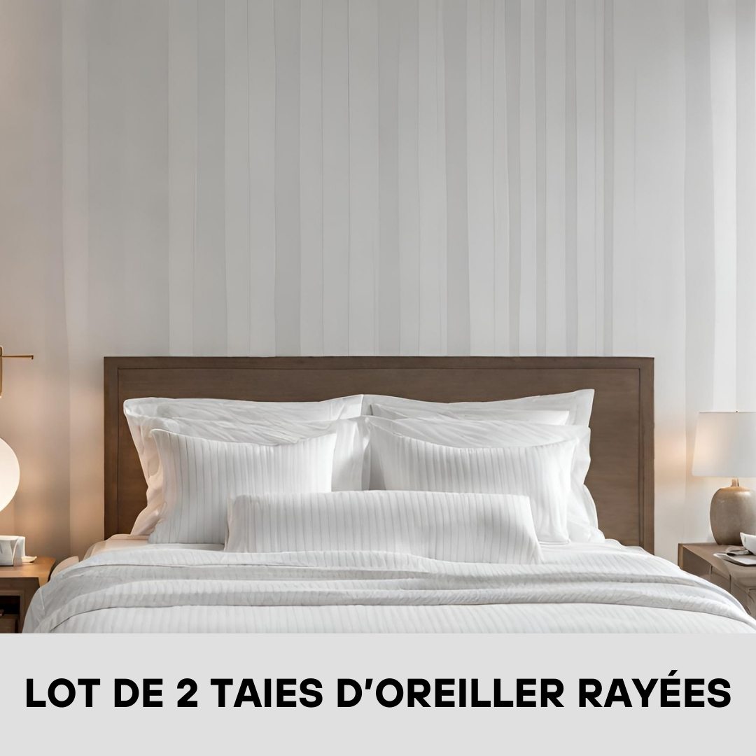 Lot de 2 Taies D'oreiller en Satin de Coton Rayées Blanc