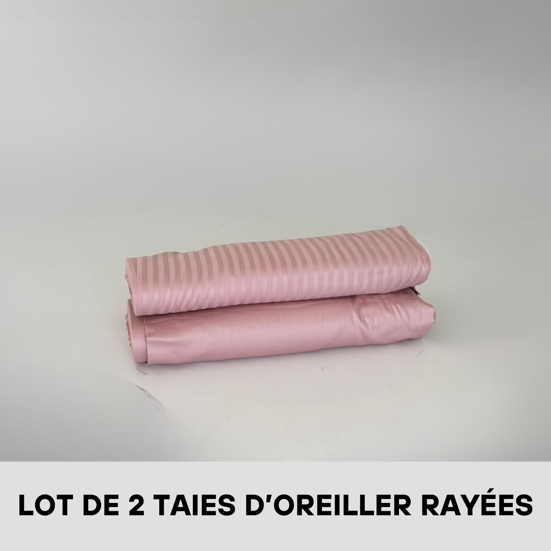Lot de 2 Taies D'oreiller en Satin de Coton Rayées Vieux Rose