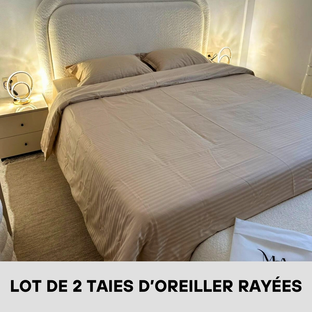 Lot de 2 Taies D'oreiller en Satin de Coton Rayées Champagne