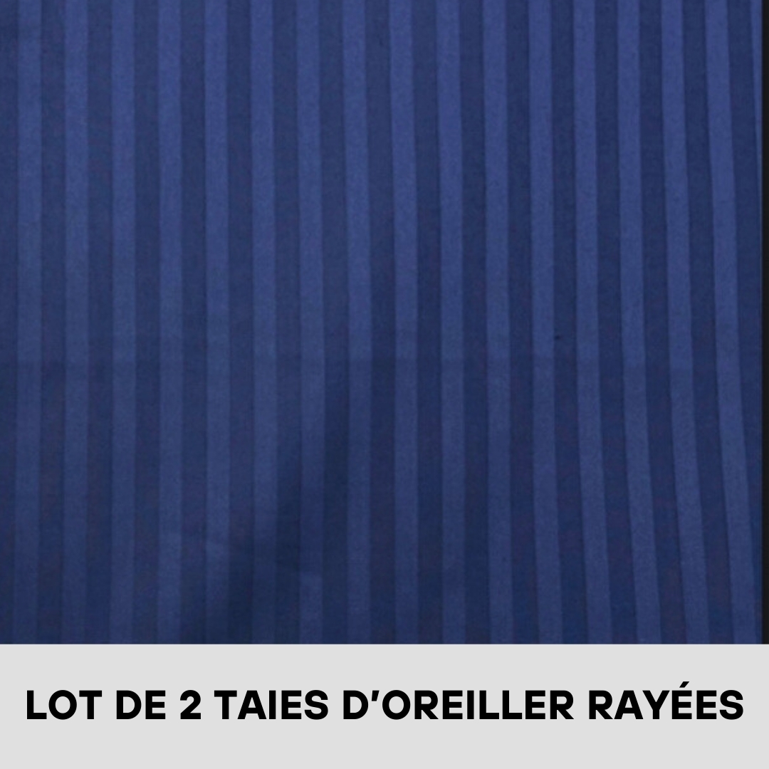 Lot de 2 Taies D'oreiller en Satin de Coton Rayées Bleu Marine