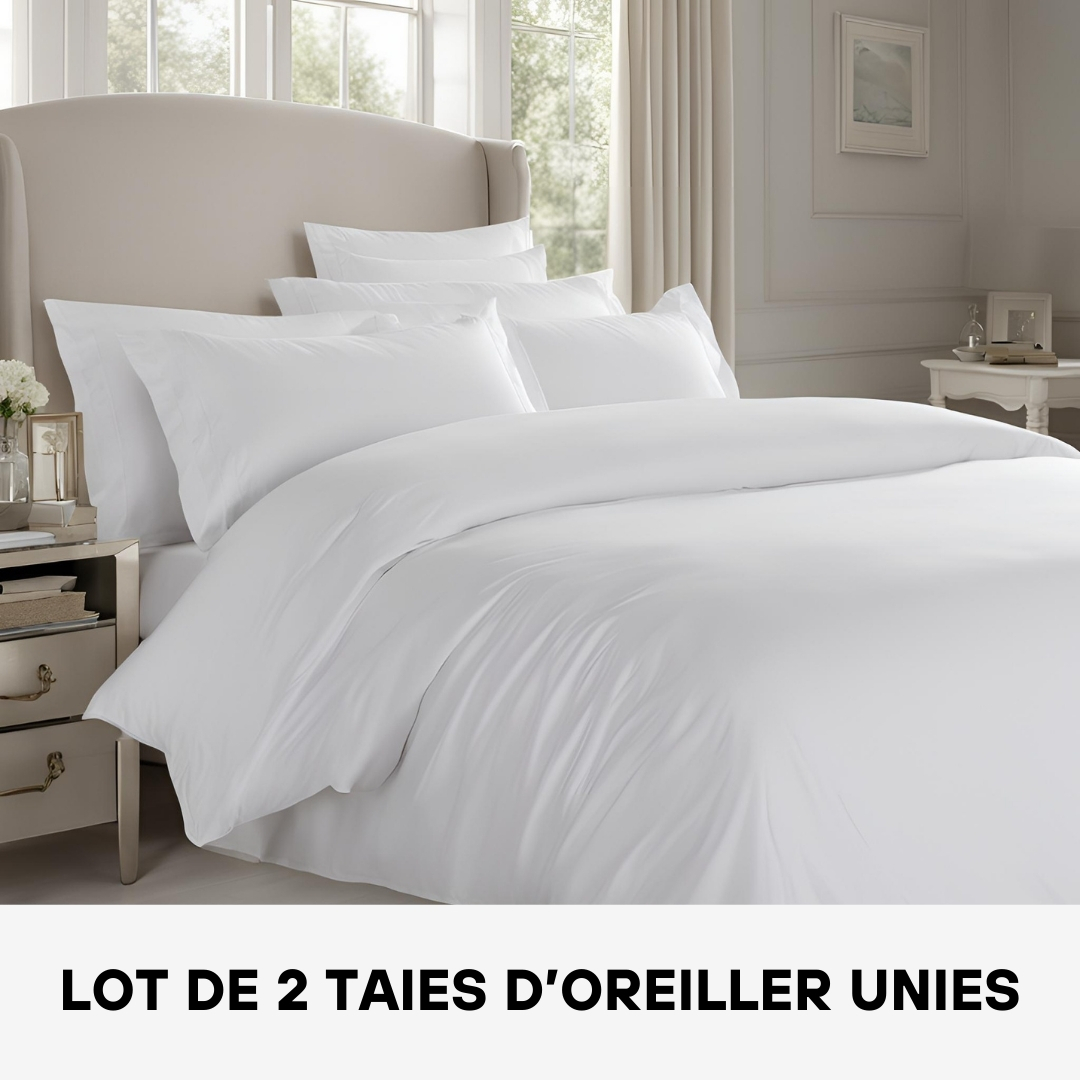 Lot de 2 Taies D'oreiller en Satin de Coton Unies Blanc