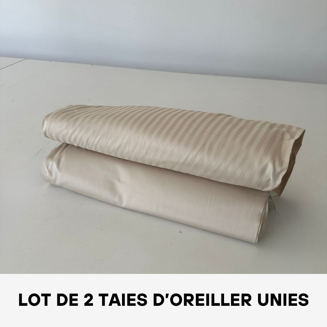 Lot de 2 Taies D'oreiller en Satin de Coton Unies Beige Clair