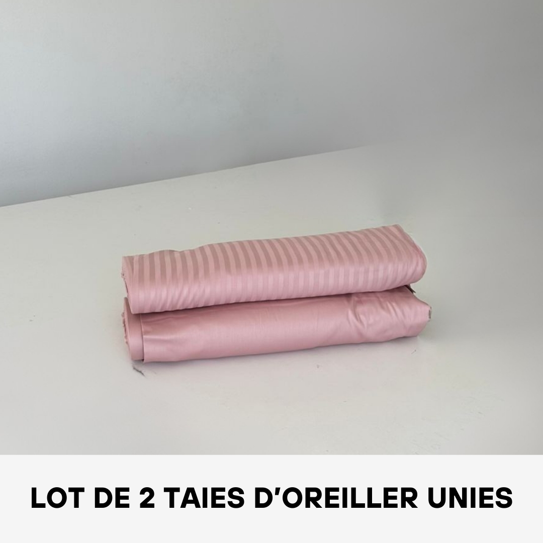 Lot de 2 Taies D'oreiller en Satin de Coton Unies Vieux Rose