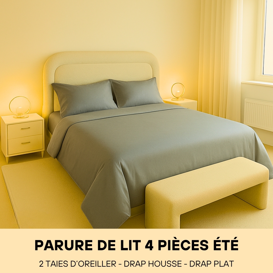 Parure de Lit en Coton (4 Pièces été) Gris
