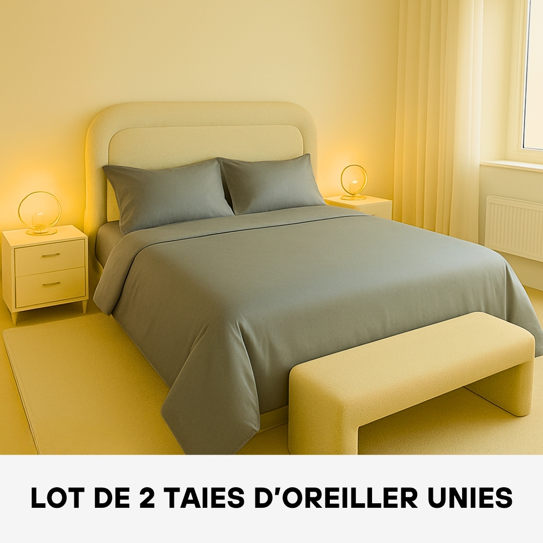 Lot de 2 Taies d'oreiller 100% Coton gris